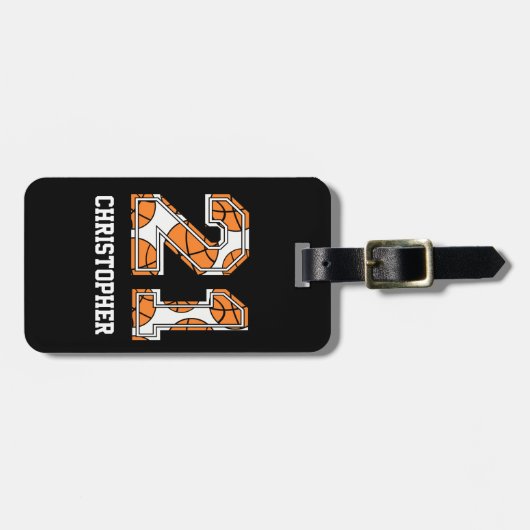 Personalisierter Basketball Nr. 21 Gepäckanhänger (Vorderseite horizontal)