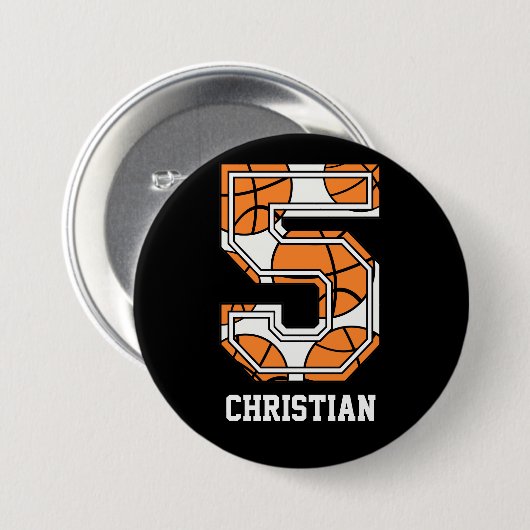 Personalisierter Basketball Nr. 5 Button (Vorne & Hinten)