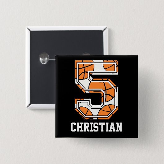 Personalisierter Basketball Nummer 5 Button (Vorne & Hinten)