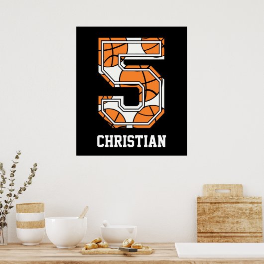 Personalisierter Basketball Nummer 5 Poster (Küche)