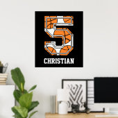 Personalisierter Basketball Nummer 5 Poster (Heimbüro)
