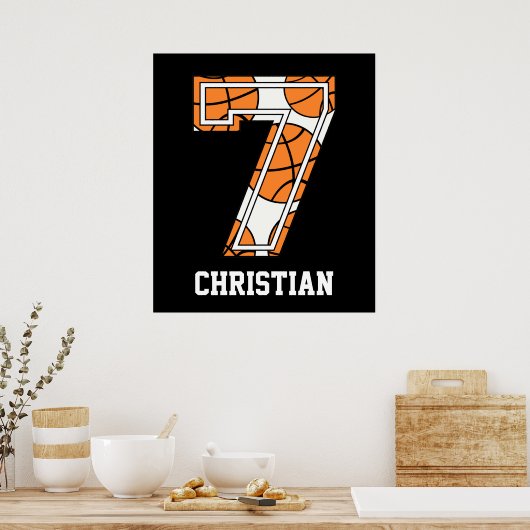 Personalisierter Basketball Nummer 7 Poster (Küche)