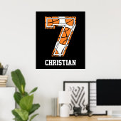 Personalisierter Basketball Nummer 7 Poster (Heimbüro)