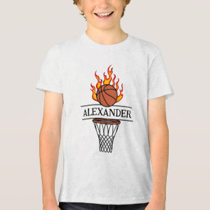 Personalisierter Basketball und Feuerball mit Name Tri-Blend Shirt