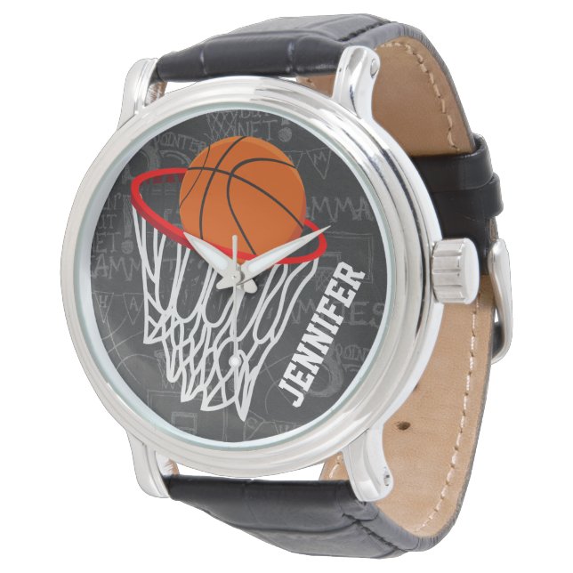 Personalisierter Basketball und Hoop Armbanduhr (Schrägansicht)