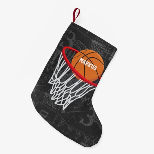 Personalisierter Basketball und Hoop Kleiner Weihnachtsstrumpf (Vorderansicht (hängend))