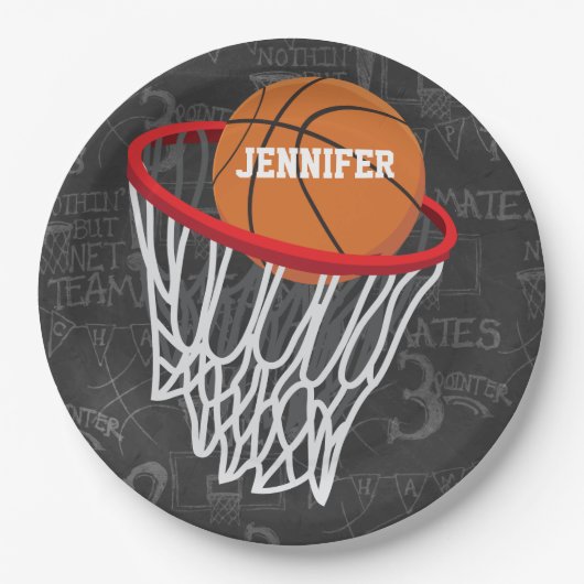 Personalisierter Basketball und Hoop Pappteller (Vorderseite)