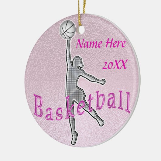 Personalisierter Basketball verziert JAHR und Keramikornament (Links)