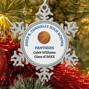 Personalisierter Basketballspieler der Blue High S Schneeflocken Zinn-Ornament