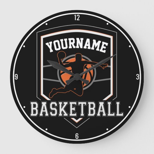 Personalisierter Basketballspieler NAME Slam Dunk Große Wanduhr (Vorderseite)
