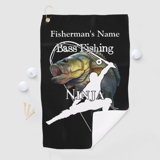Personalisierter Bass Fischen Ninja Dunkles Handtu Golfhandtuch (Insitu)