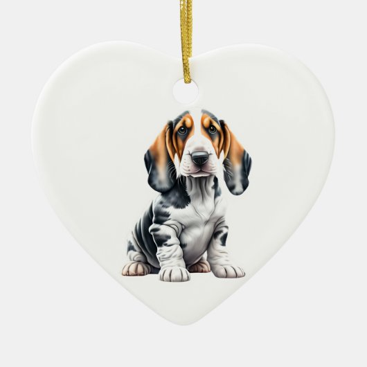 Personalisierter Basset Hoppy-Welpe Keramik Ornament (Vorne)