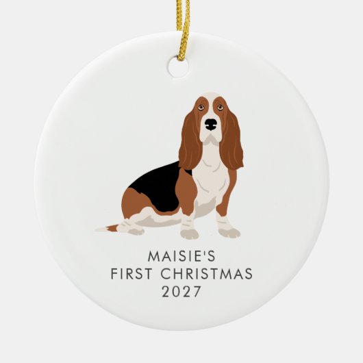 Personalisierter Basset Hound Hund Erste Weihnacht Keramik Ornament (Vorne)
