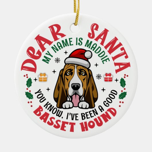 Personalisierter Basset Hound Hund Weihnachtsbaum  Keramik Ornament (Vorne)