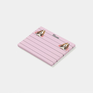 Personalisierter Basset Hound-Welpe mit Blumen Post-it Klebezettel