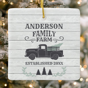 Personalisierter Bauernhaus-Weihnachtsbaum Familie Keramikornament