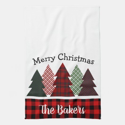 Personalisierter Bauernhof Karierter Weihnachtsbau Geschirrtuch (Vertikal)