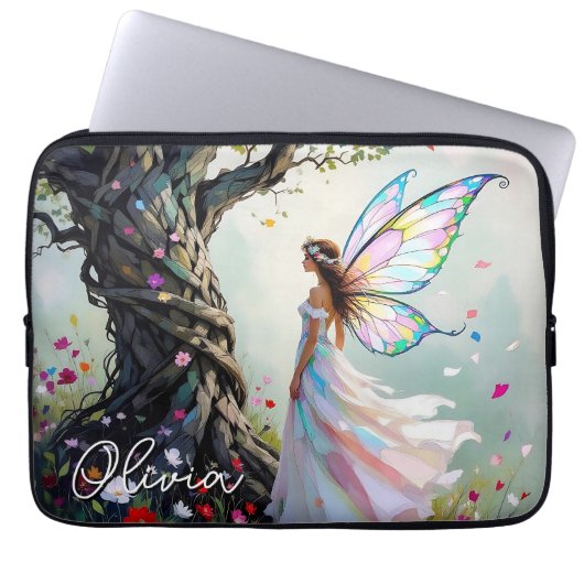 Personalisierter Baum mit Feen und magischen Reben Laptopschutzhülle (Vorderseite)