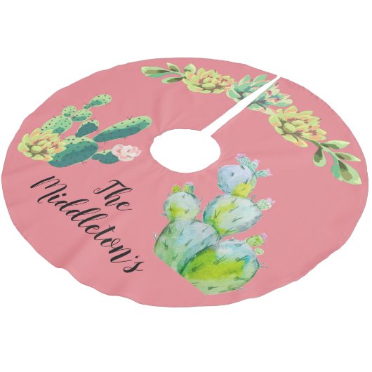 Personalisierter Baumrock Bohemische Kaktus-Sukkul Polyester Weihnachtsbaumdecke (Schrägansicht)