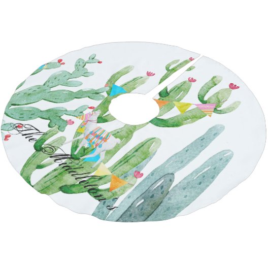 Personalisierter Baumrock Boho Llama Bohemisch Cac Polyester Weihnachtsbaumdecke (Schrägansicht)