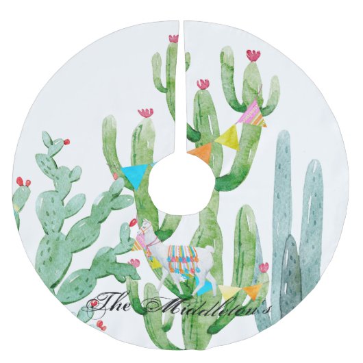 Personalisierter Baumrock Boho Llama Bohemisch Cac Polyester Weihnachtsbaumdecke (Vorderseite)