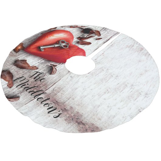 Personalisierter Baumrock Land Holzschlüssel für m Polyester Weihnachtsbaumdecke (Schrägansicht)