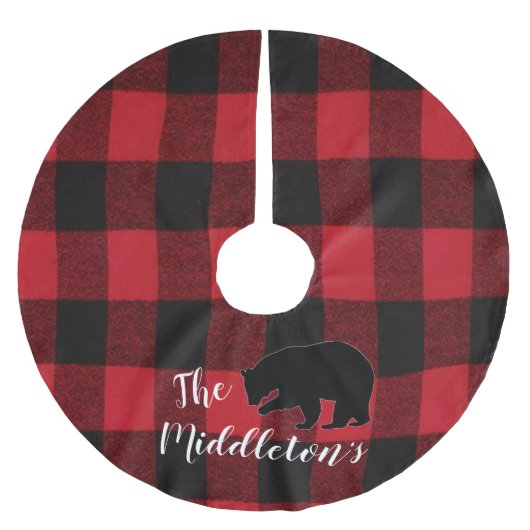 Personalisierter Baumrock Rotes Buffalo Kariert Bä Polyester Weihnachtsbaumdecke (Vorderseite)