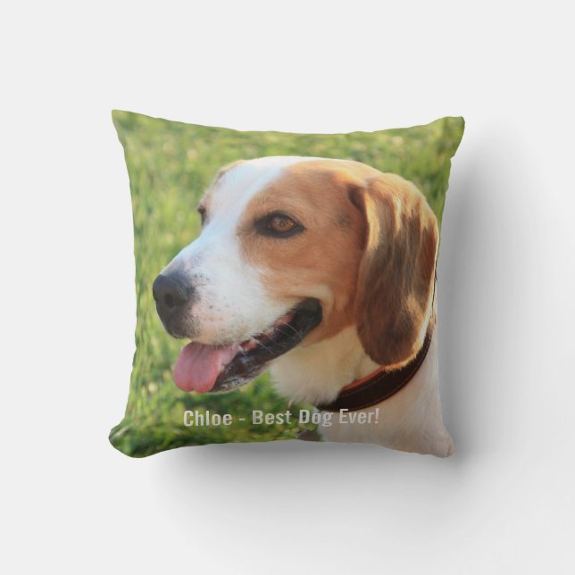 Personalisierter Beagle-HundeFoto-und Hundename Kissen (Vorderseite)