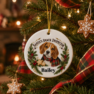 Personalisierter Beagle Weihnachts-Snack-Inspektor Keramik Ornament
