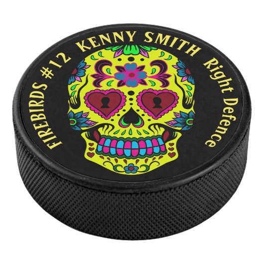 Personalisierter Beängstigender Sugar Skull Hockey Eishockey Puck (3/4)