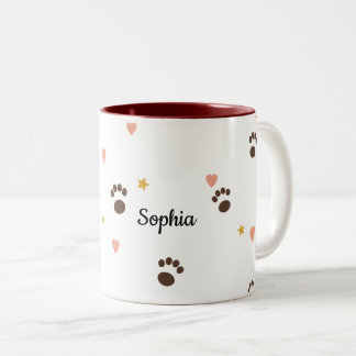 Personalisierter Becher 'Pfotenabdrücke & Herzen' Zweifarbige Tasse