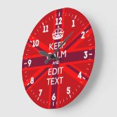 Personalisierter Behalt Calm Your Text UK Flag Red Große Wanduhr (Winkel)