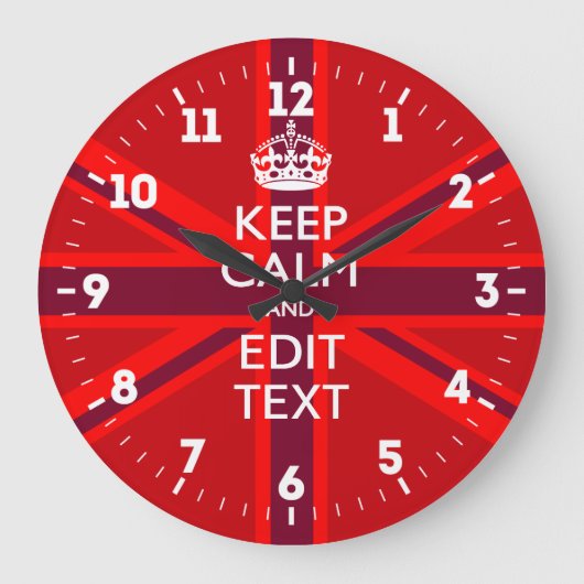 Personalisierter Behalt Calm Your Text UK Flag Red Große Wanduhr (Vorderseite)