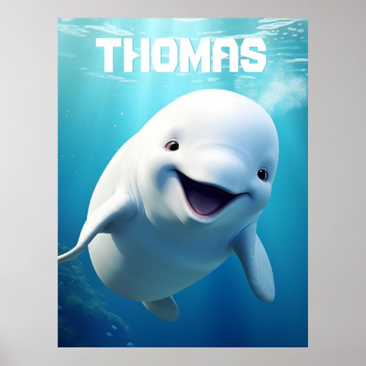 Personalisierter Beluga Whale Blauer grüner arktis Poster (Vorne)