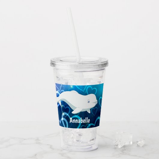 Personalisierter Beluga Whale und Blaues Herz in d Acryltrinkbecher (Vorderseite Ice)