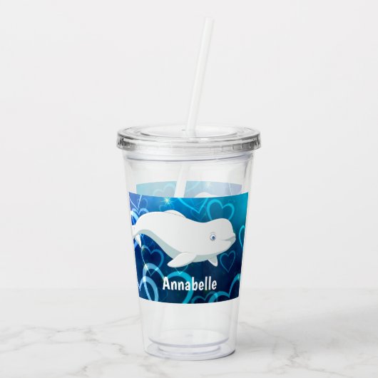 Personalisierter Beluga Whale und Blaues Herz in d Acryltrinkbecher (Rückseite)