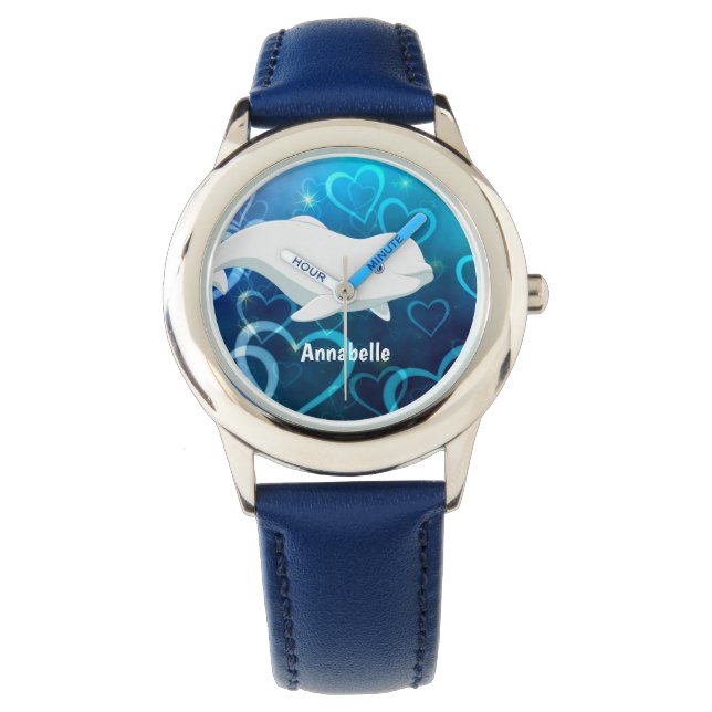 Personalisierter Beluga Whale und Blaues Herz in d Armbanduhr (Vorderseite)