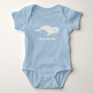 Personalisierter Beluga Whale und Blaues Herz in d Baby Strampler