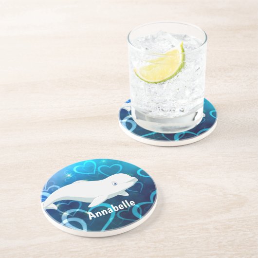 Personalisierter Beluga Whale und Blaues Herz in d Getränkeuntersetzer (Seite)