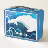 Personalisierter Beluga Whale und Blaues Herz in d Metall Brotdose (Rückseite)