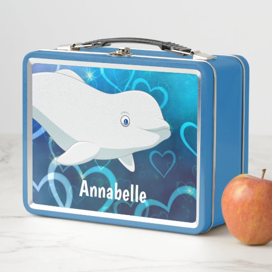 Personalisierter Beluga Whale und Blaues Herz in d Metall Brotdose (Beispiel)