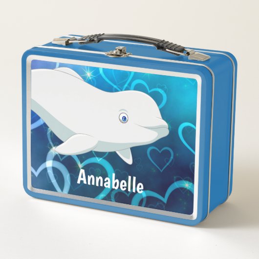 Personalisierter Beluga Whale und Blaues Herz in d Metall Brotdose (Vorderseite)