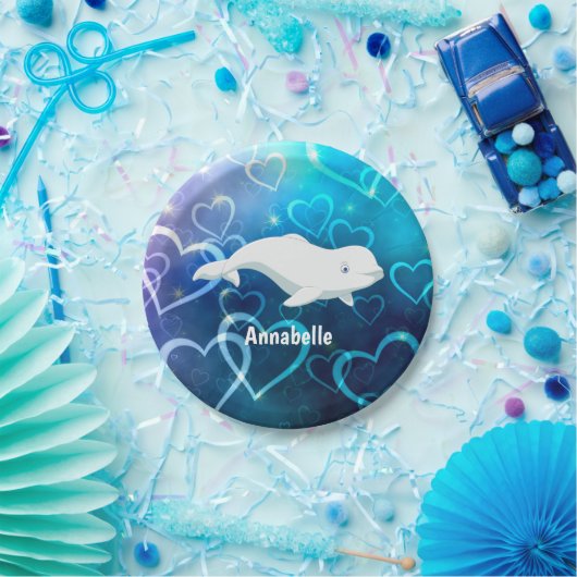Personalisierter Beluga Whale und Blaues Herz in d Pappteller (Party)