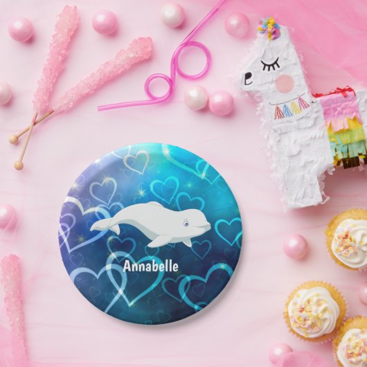 Personalisierter Beluga Whale und Blaues Herz in d Pappteller (Party)