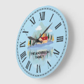 Personalisierter Bergsee Familienszene Große Wanduhr (Winkel)