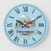 Personalisierter Bergsee Familienszene Große Wanduhr (Vorderseite)