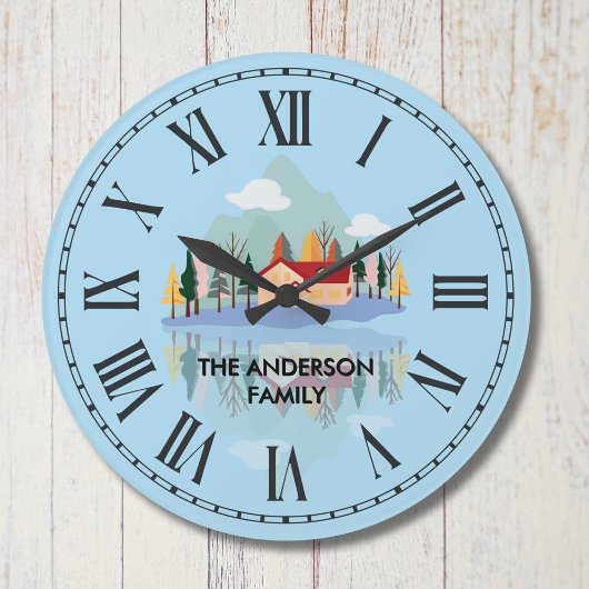 Personalisierter Bergsee Familienszene Große Wanduhr