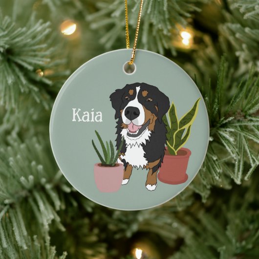 Personalisierter Berner Berghund Keramik Ornament (Baum)