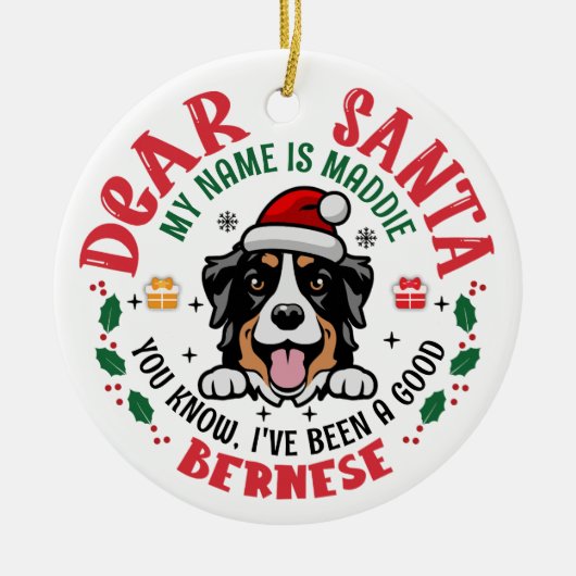 Personalisierter Berner Berghund Weihnachtsbaum Keramik Ornament (Vorne)
