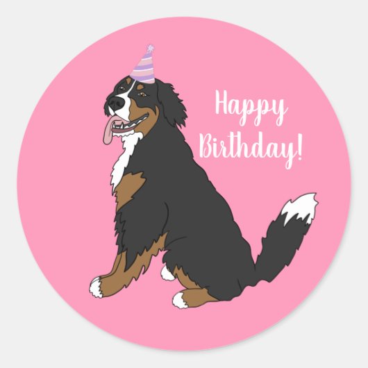 Personalisierter Berner Hund Geburtstag Runder Aufkleber (Vorderseite)